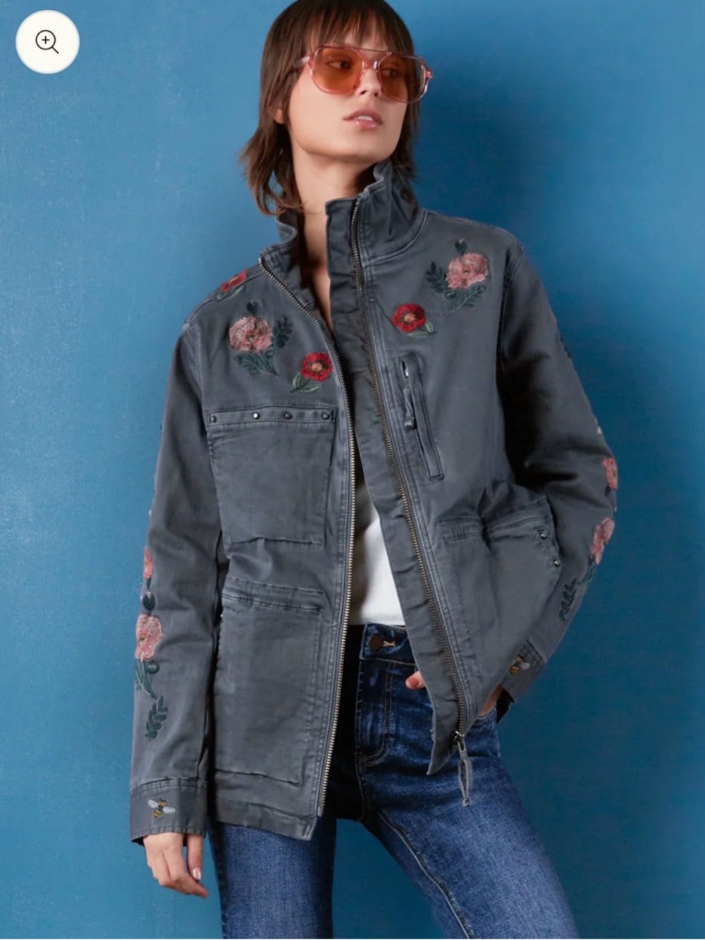 Embroidered Utility Jacket - Dark Gray